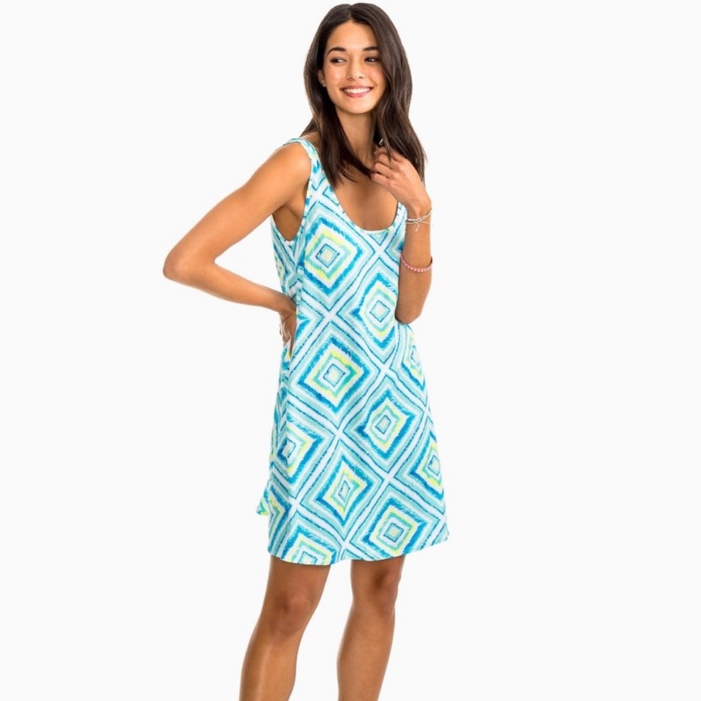 Sleeveless Aqua Geo-Print Summer Dress
